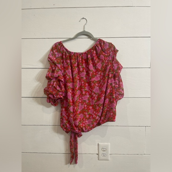 Side Knot, Puff Sleeve, Jewel Neck, Gipsy Style Blouse - Picture 2 of 5